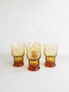 Amber Daisy Glasses - Set of 4