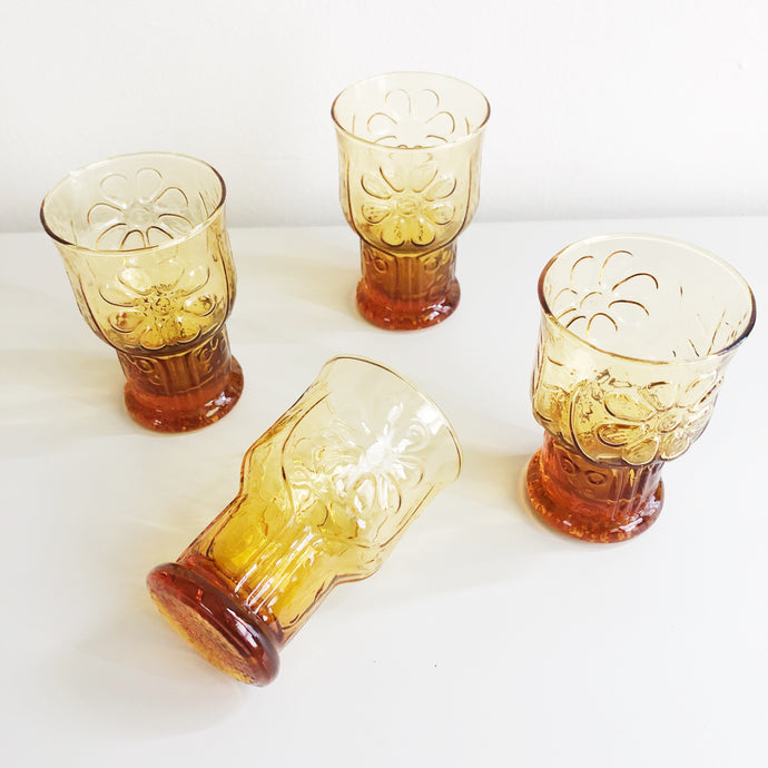 Amber Daisy Glasses - Set of 4