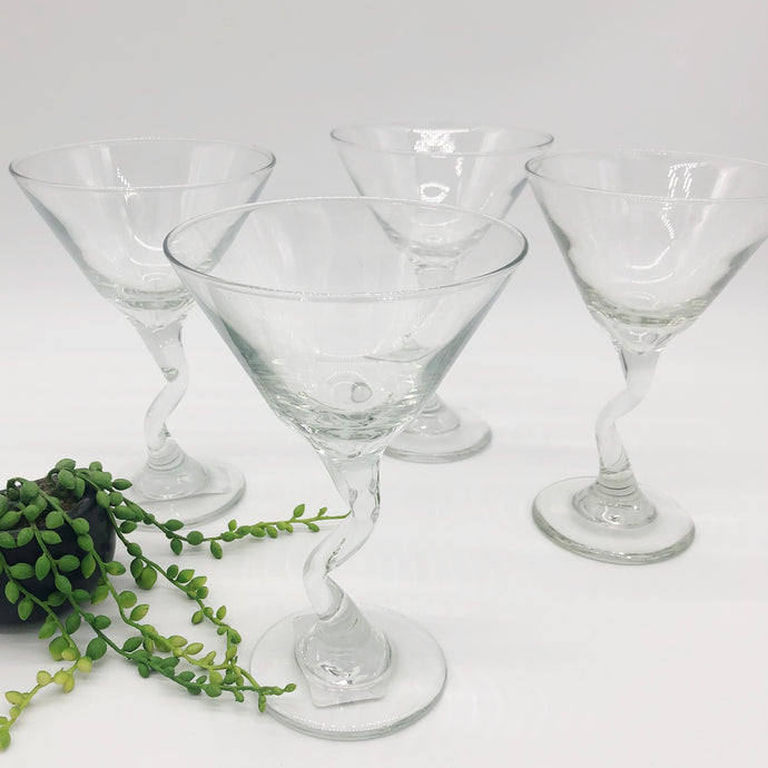 Vintage Small Etched Wheat Martini Glasses
