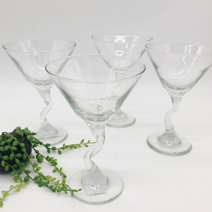 Vintage Etched Martini Glasses - Set of 4