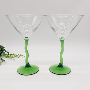 Wavy Green Stem Martini Glasses - Set of 2